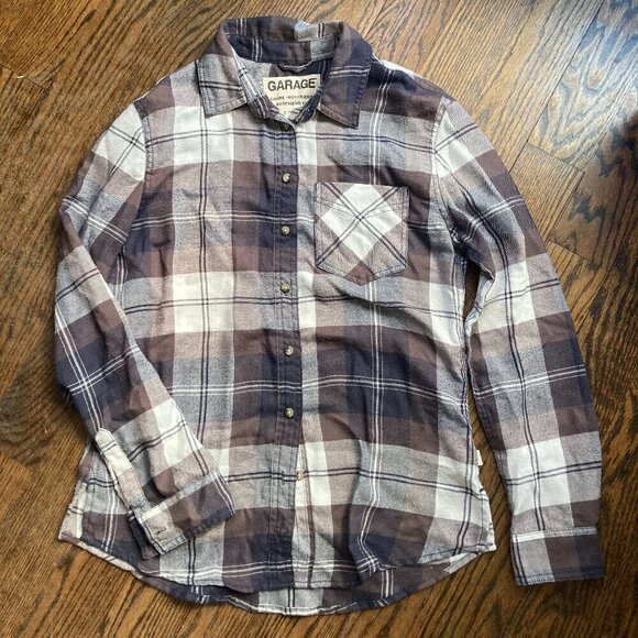 GARAGE BOYFRIEND FIT COUPE SIZE XS FLANEL PLAIS LONG SLEEVE BUTTON DOWN SHIRT - Picture 1 of 2